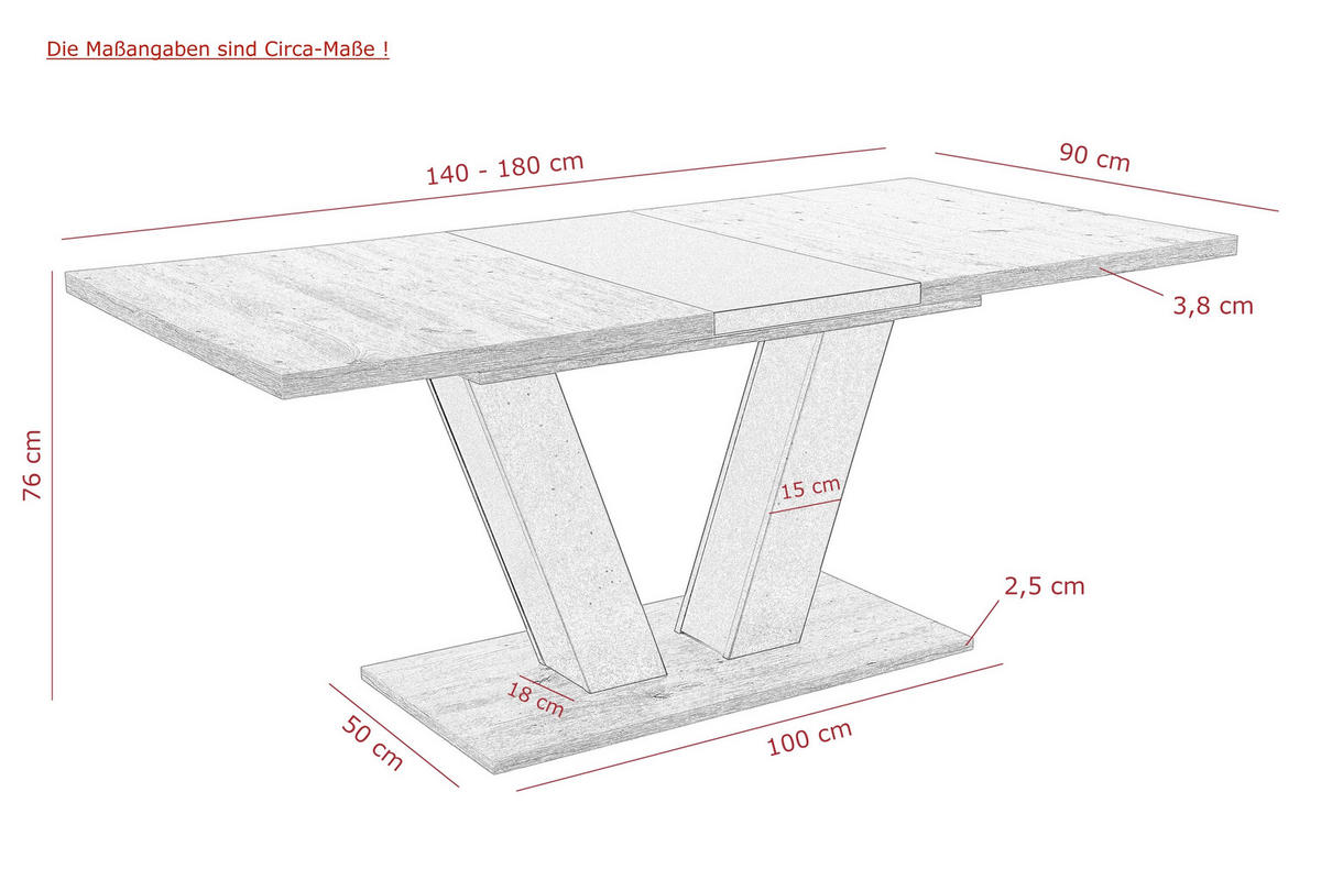 ESSTISCH Schwarz, Eiche Artisan rechteckig  ausziehbar  - Schwarz/Eiche Artisan, MODERN, Holzwerkstoff (140-180/76/90cm) - MID.YOU