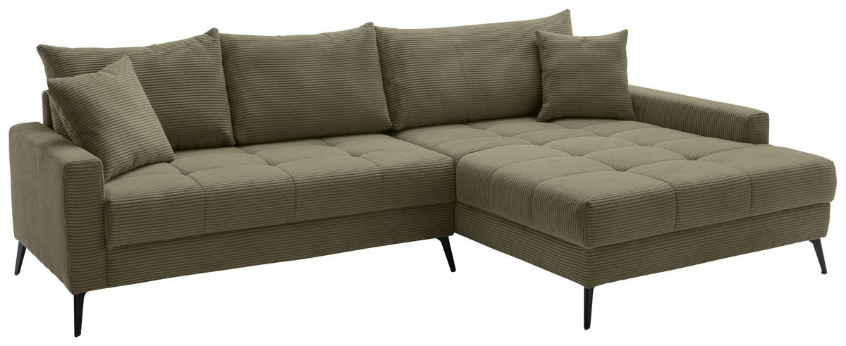 ECKSOFA Grün Cord  - Schwarz/Grün, KONVENTIONELL, Textil/Metall (280/173cm) - Hom`in