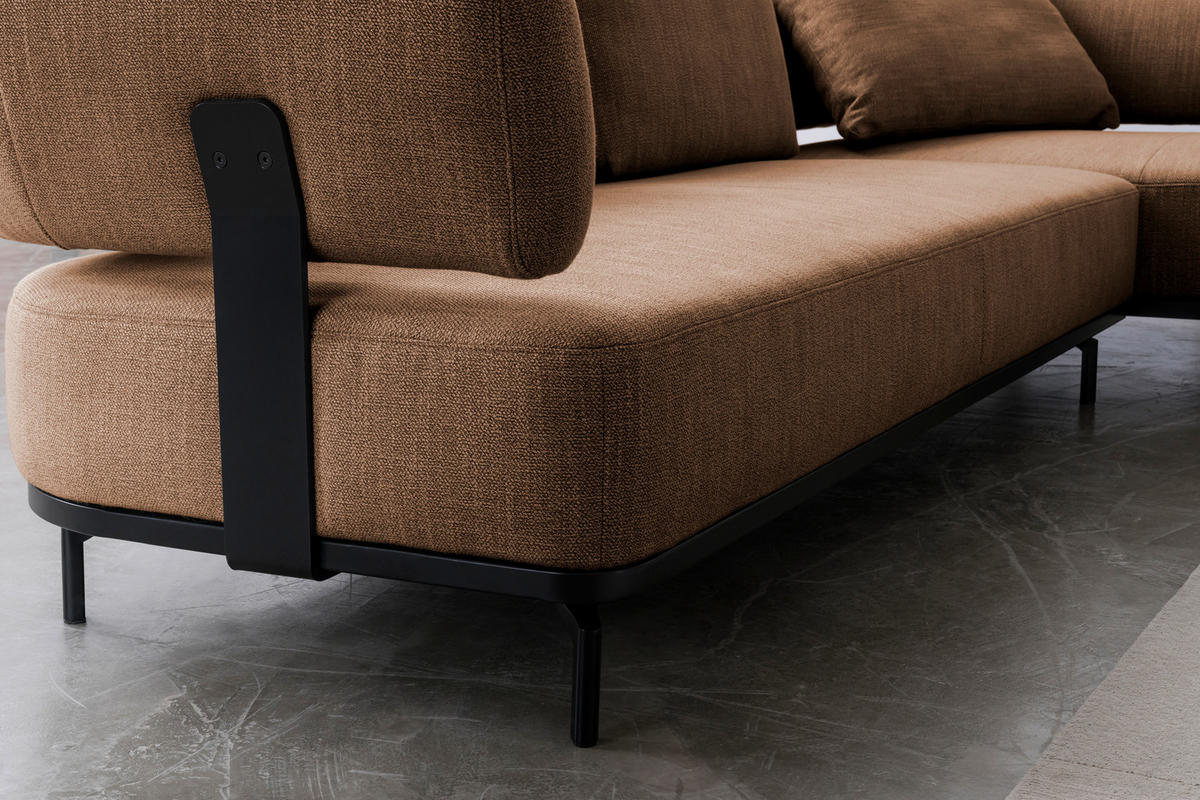 ECKSOFA in Flachgewebe Honig  - Schwarz/Honig, Design, Textil/Metall (302/237cm) - Dieter Knoll