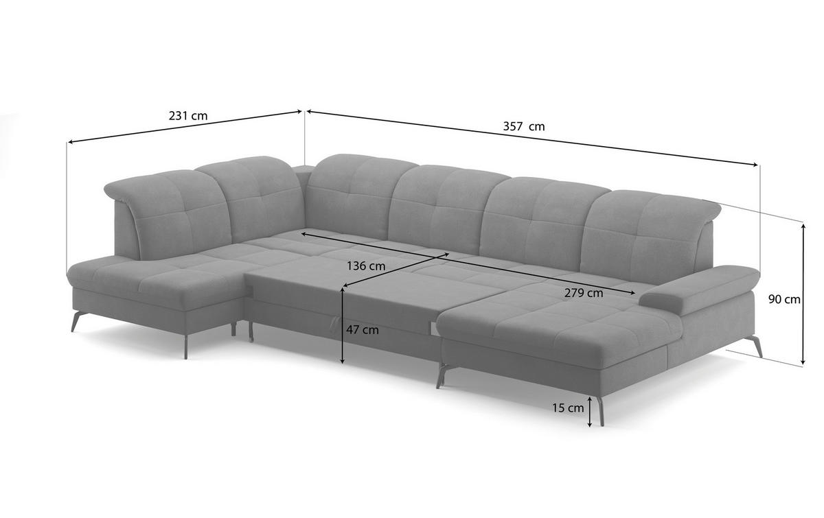 WOHNLANDSCHAFT in Vliesstoff Kombination Echtleder/Stoff Graublau  - Graublau/Schwarz, KONVENTIONELL, Leder/Textil (231/357/185cm) - Sit & More