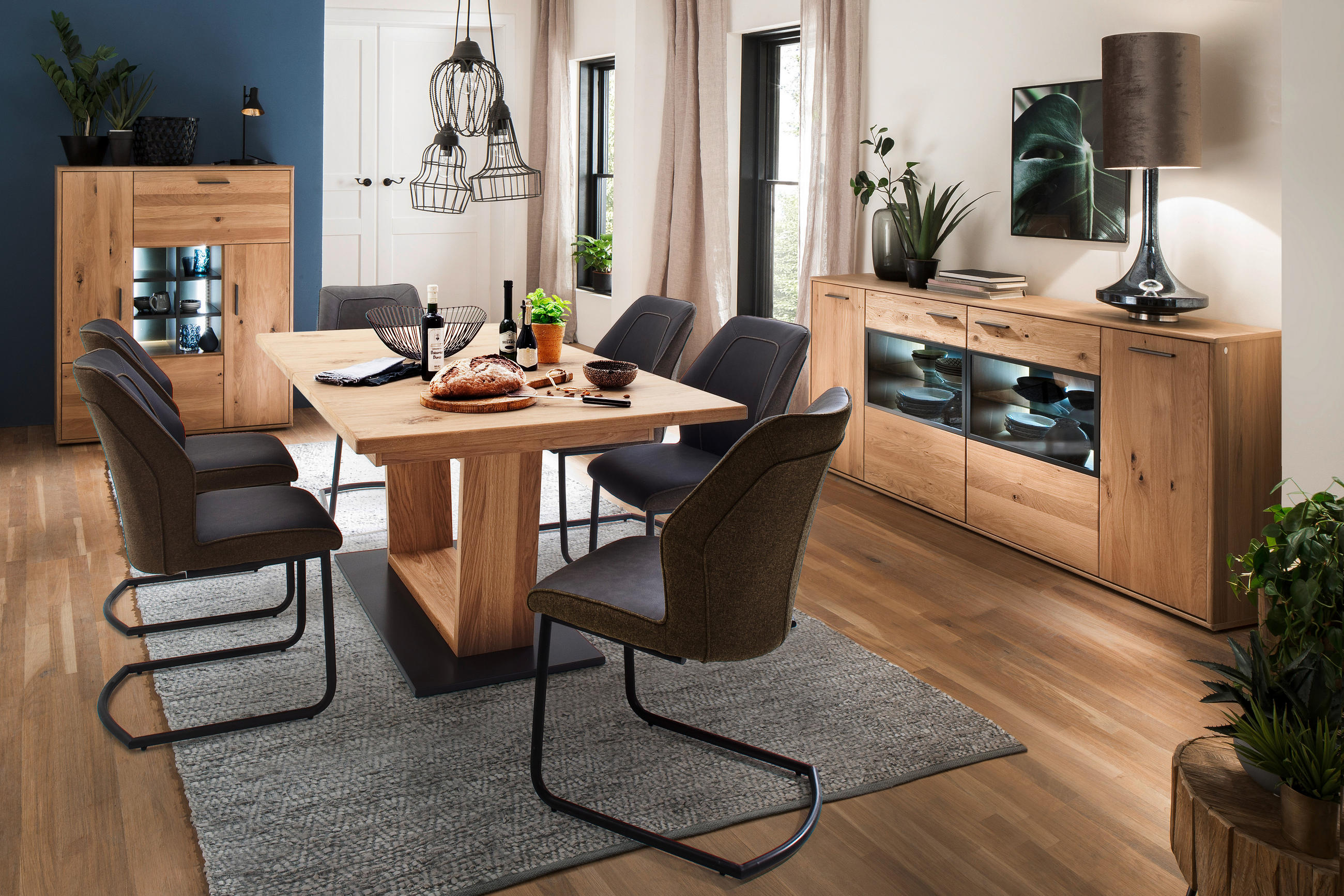 ESSTISCH in Holz, Holzwerkstoff 180-280/100/77 cm  - Eichefarben/Schwarz, Design, Holz/Holzwerkstoff (180-280/100/77cm) - Livetastic
