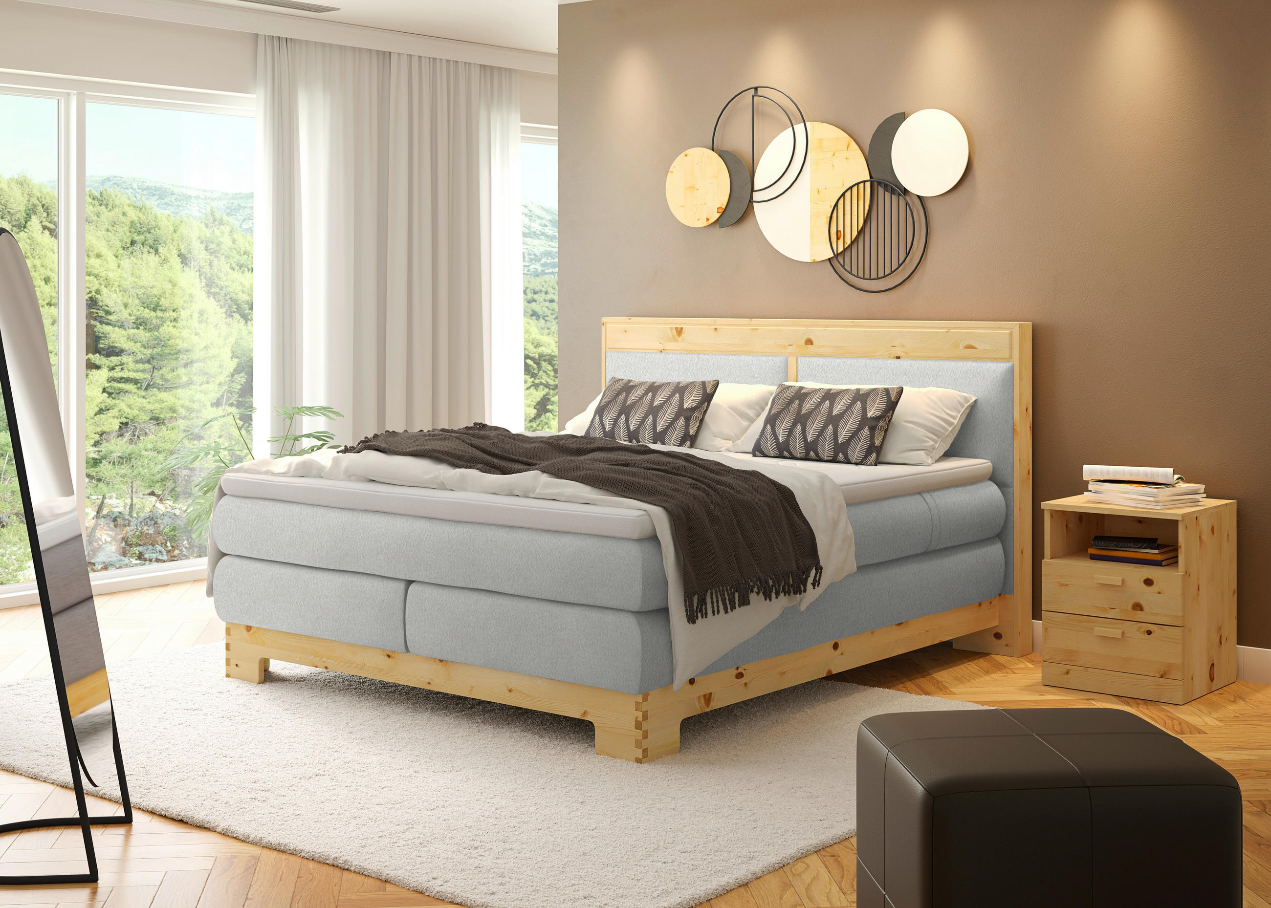 BOXSPRINGBETT 160/200 cm  in Silberfarben  - Silberfarben, Natur, Holz/Textil (160/200cm) - Linea Natura