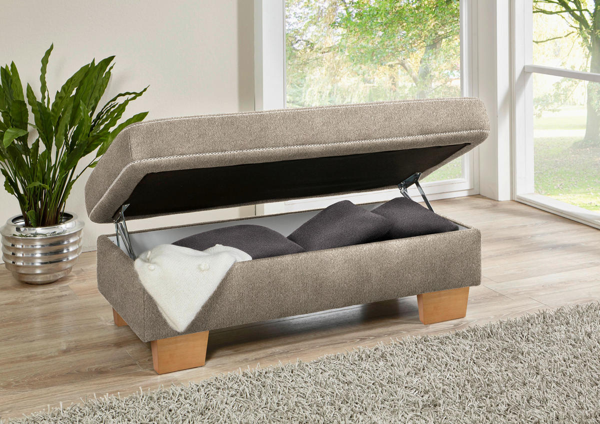 ECKSOFA in Mikrofaser Greige  - Greige/Eichefarben, Natur, Holz/Textil (226/273cm) - Beldomo System