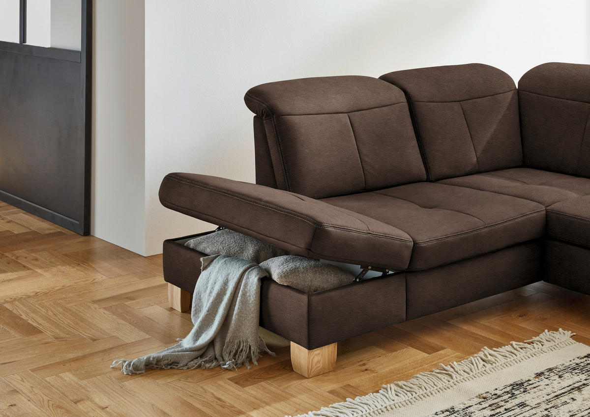 WOHNLANDSCHAFT in Mikrofaser Braun  - Wildeiche/Beige, KONVENTIONELL, Holz/Textil (243/343/185cm) - Voleo