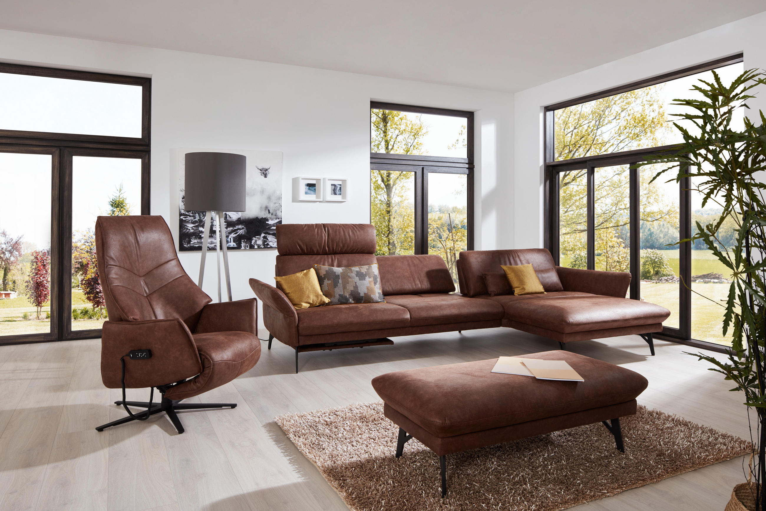 ECKSOFA in Lederlook Braun  - Anthrazit/Braun, Design, Textil/Metall (300/174cm) - Himolla