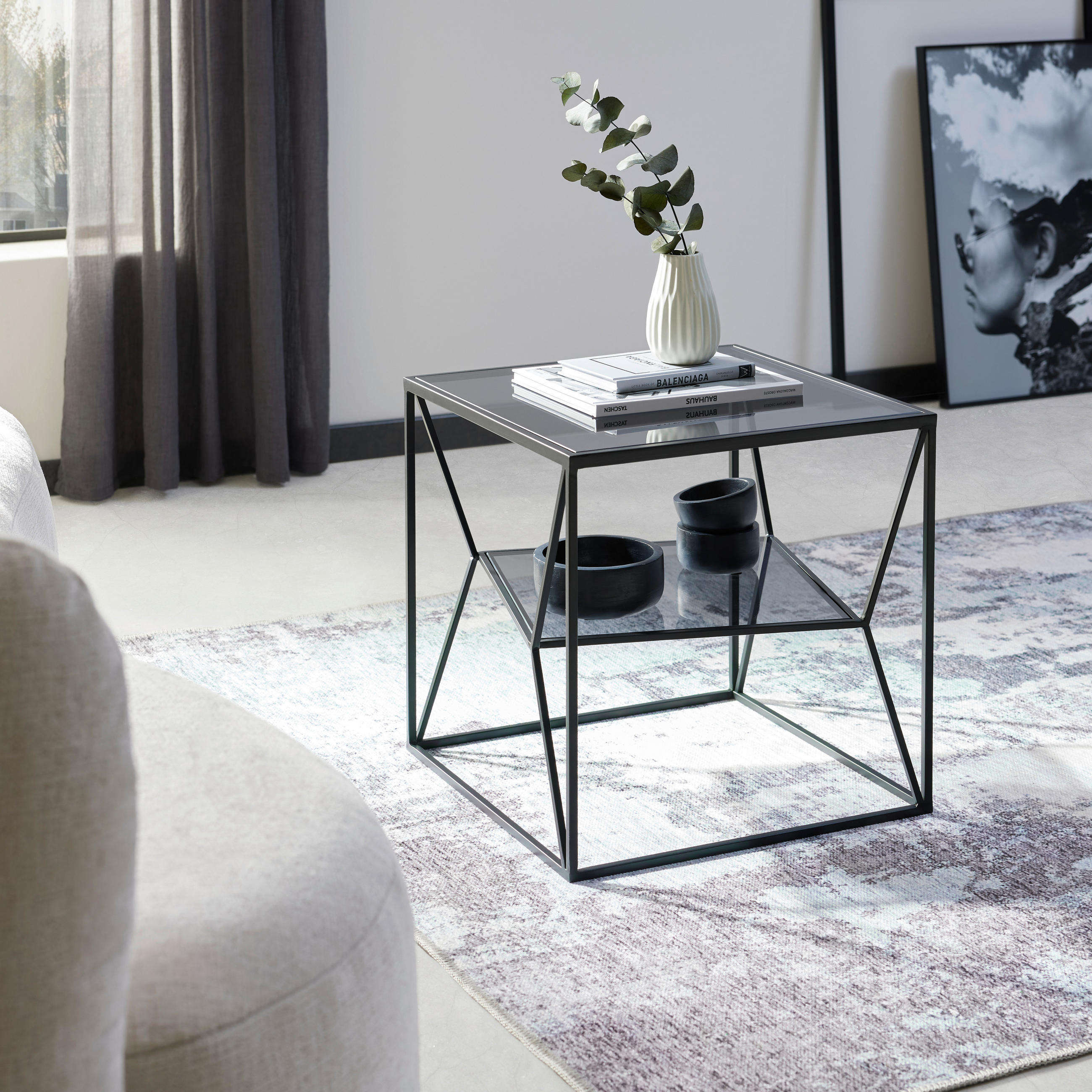 BEISTELLTISCH 40/40/45 cm Grau, Schwarz quadratisch  - Schwarz/Grau, Design, Glas/Metall (40/40/45cm) - Landscape