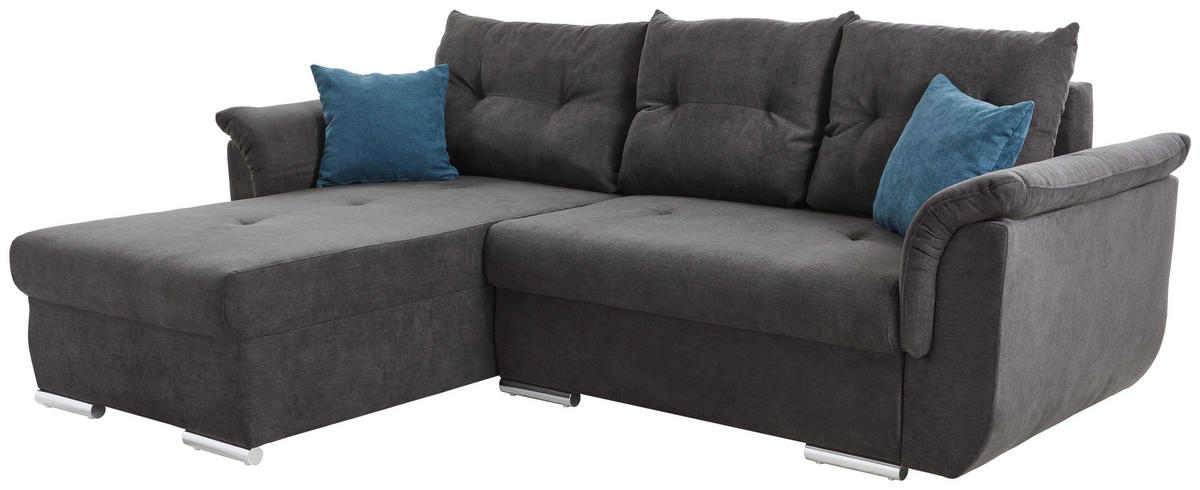 ECKSOFA in Chenille Schwarz, Petrol  - Chromfarben/Petrol, Konventionell, Kunststoff/Textil (168/240cm) - P & B