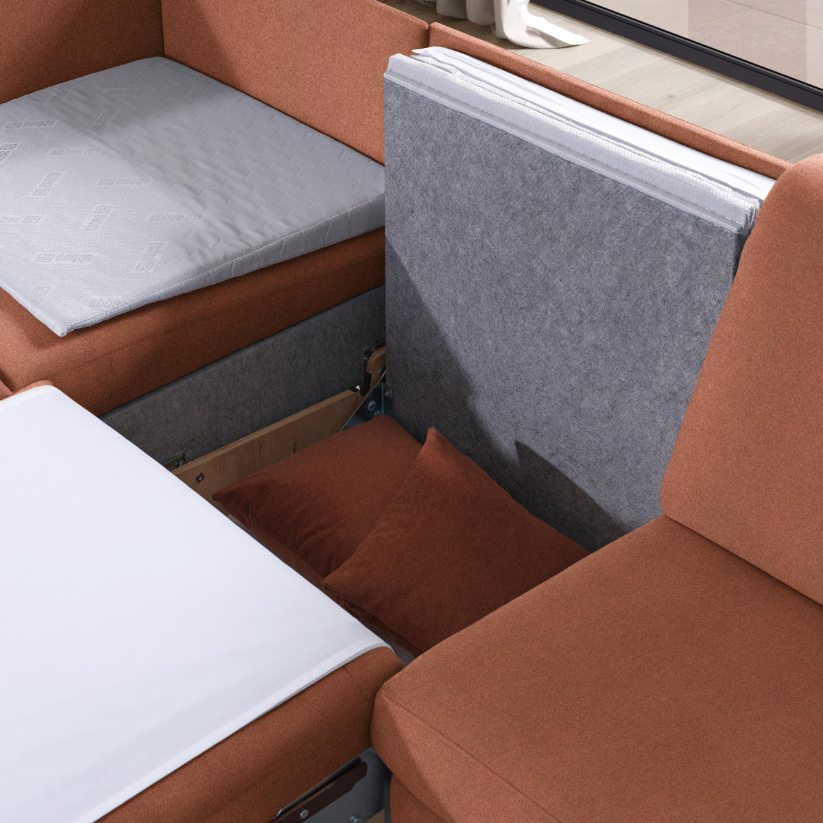 ECKSOFA in Flachgewebe Terracotta  203/261 cm  - Eichefarben/Terracotta, KONVENTIONELL, Holz/Textil (203/261cm) - Sedda