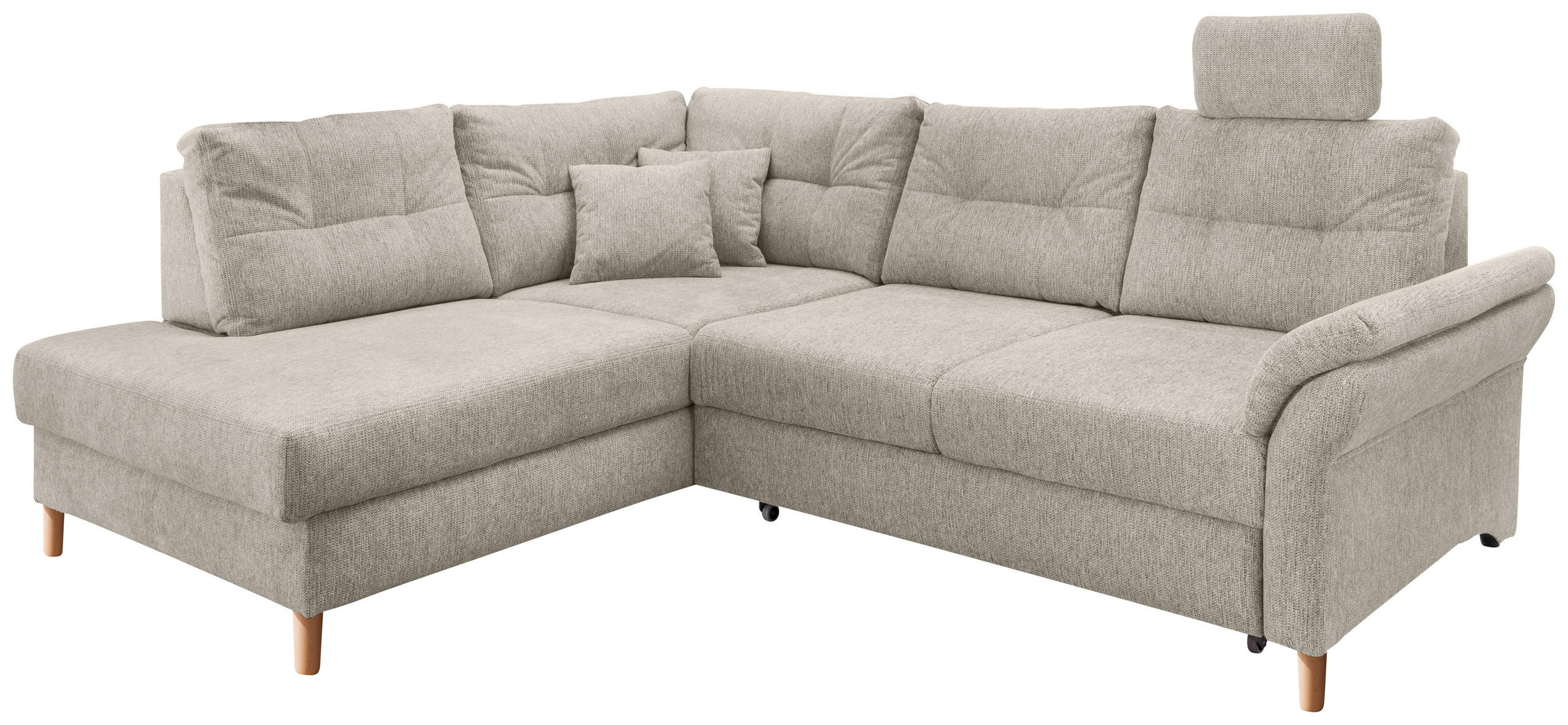 ECKSOFA in Chenille Beige  - Beige/Naturfarben, Modern, Holz/Textil (206/264cm) - Livetastic
