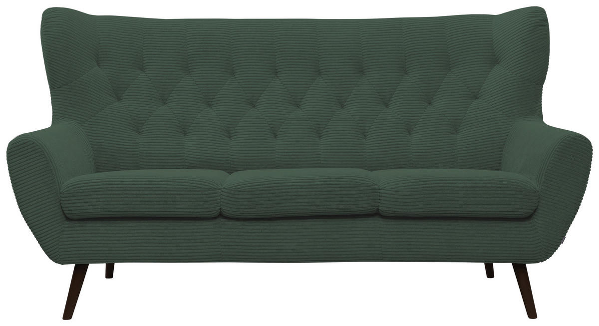 3-SITZER-SOFA Cord Grün  - Schwarz/Grün, Design, Holz/Textil (187/101/95cm) - Stylife