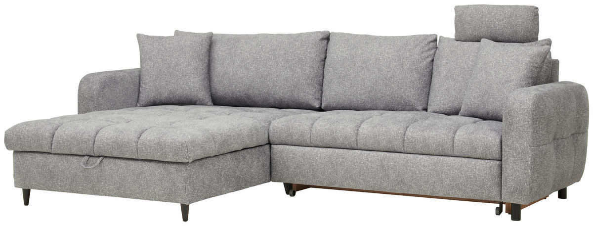 ECKSOFA inkl. Funktionen Hellgrau Velours  - Hellgrau/Schwarz, MODERN, Holz/Textil (282/184cm) - Lomoco