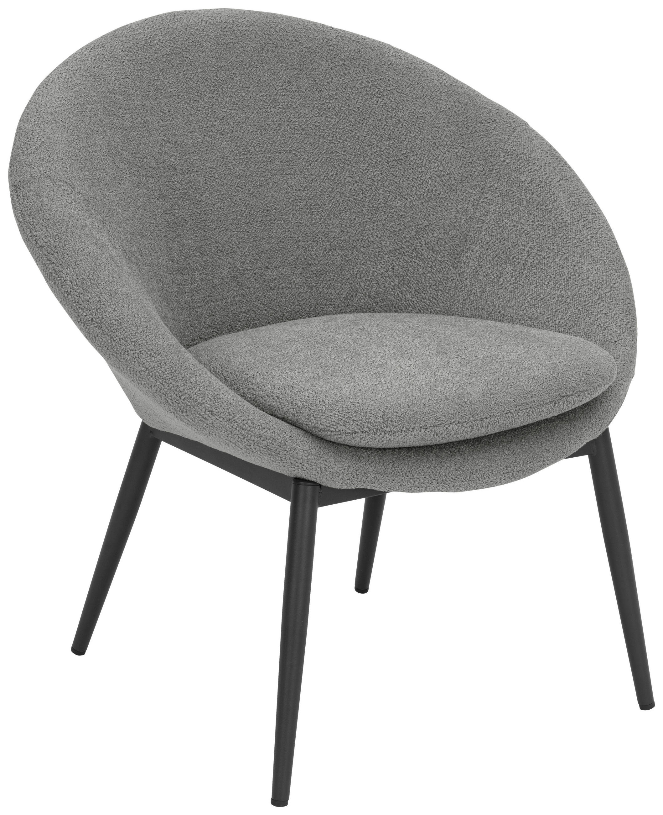 SESSEL in Bouclé Grau  - Schwarz/Grau, Design, Textil/Metall (77/77/64cm) - P & B