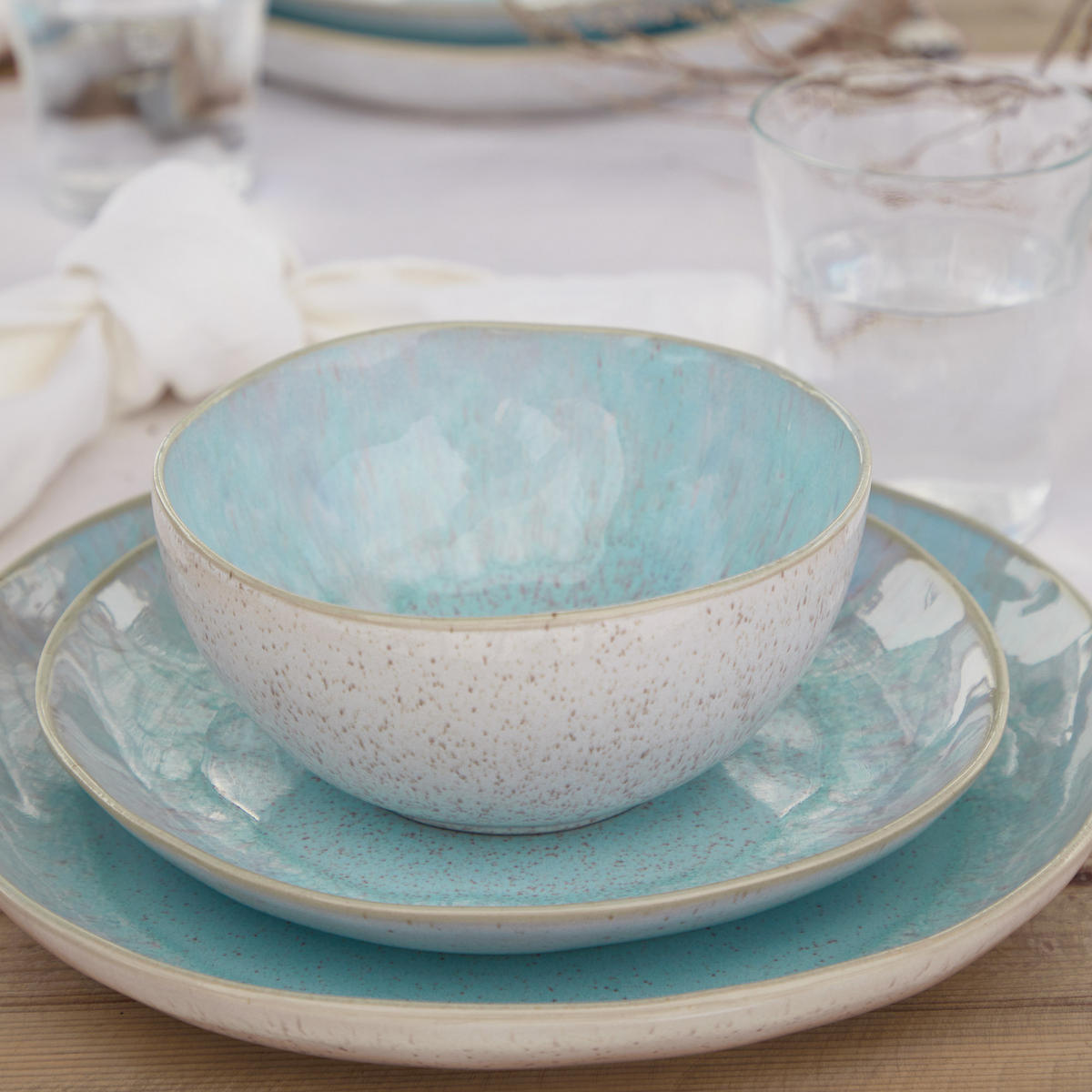 KOMBISERVICE Creme, Pastellblau EIVISSA 30-teilig 6 Personen  - Pastellblau/Creme, Basics, Keramik - Costa Nova