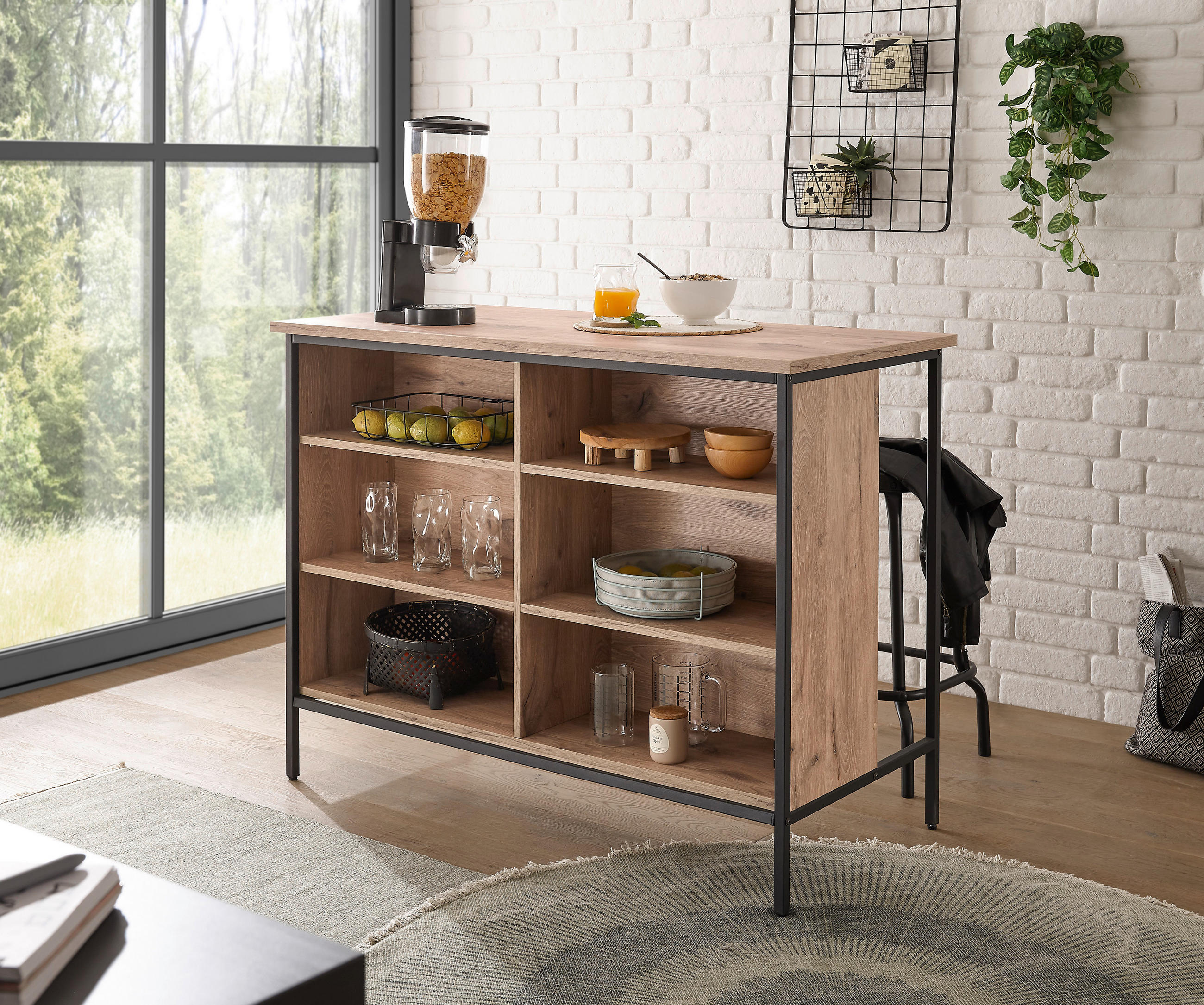 P & B Kücheninsel Rack Schwarz, Eiche 120x92x60 cm