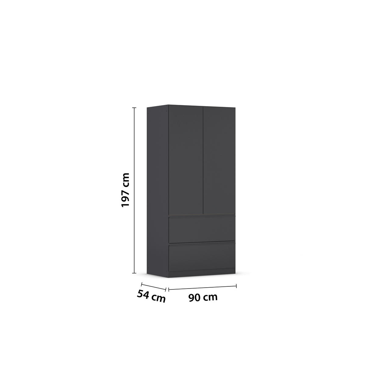 DREHTÜRENSCHRANK 91/197/54 cm 2-türig Grau  - Grau, MODERN, Holzwerkstoff (91/197/54cm) - Rauch Möbel