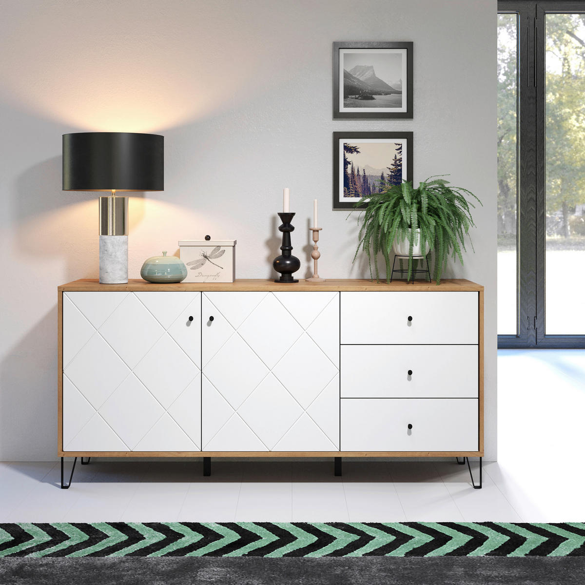 SIDEBOARD TOUCH 183/76/40 cm 3 Schublade(n)  - Schwarz/Weiß, Design, Holzwerkstoff/Kunststoff (183/76/40cm) - MID.YOU