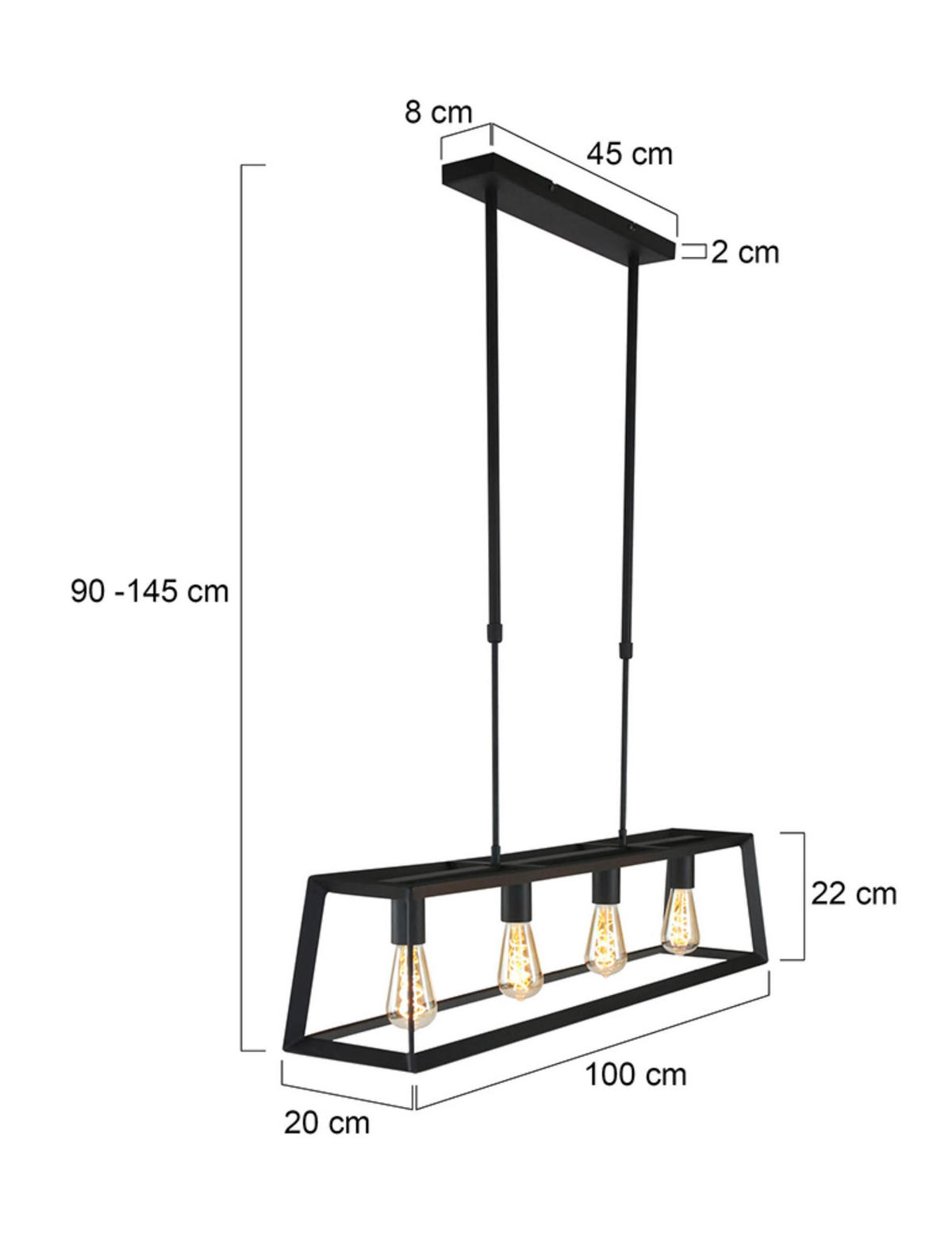 PENDELLEUCHTE 20/90/100 cm   - Schwarz, Trend, Metall (20/90/100cm)