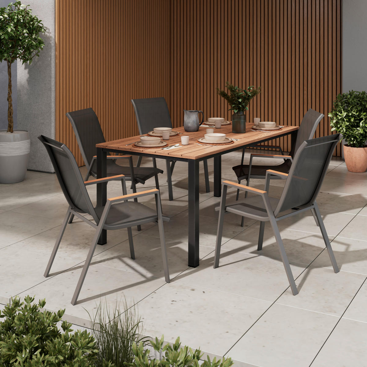 STAPELSESSEL - Anthrazit/Naturfarben, MODERN, Textil/Metall (54/90/72cm) - Ambia Garden