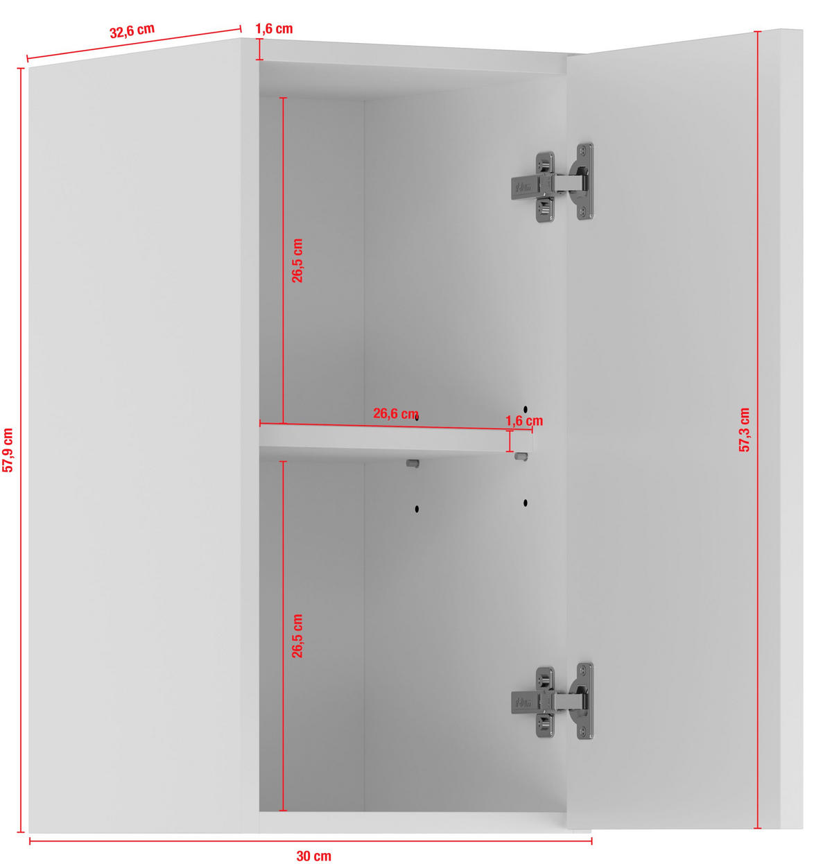 KÜCHENOBERSCHRANK 30/57,9/34,2 cm  in Weiß  - Edelstahlfarben/Weiß, Basics, Holzwerkstoff/Metall (30/57,9/34,2cm) - Impuls