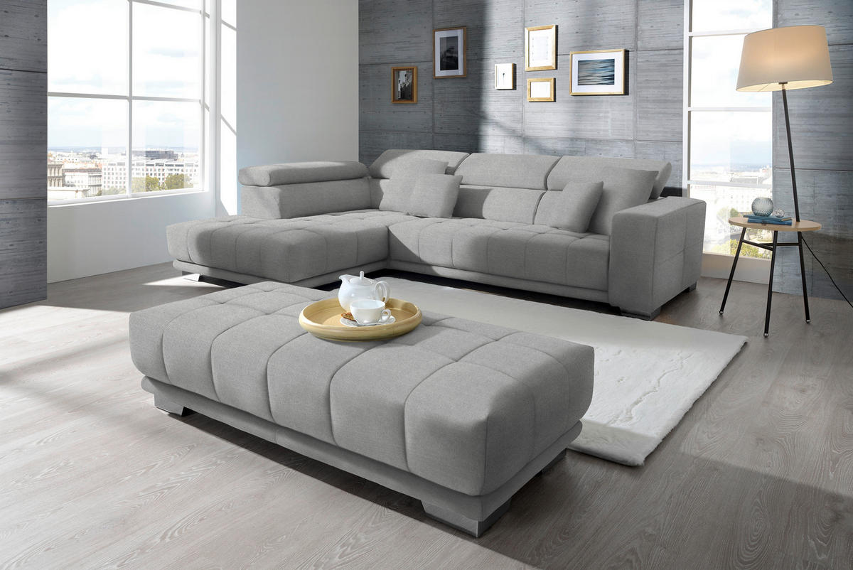 ECKSOFA in Mikrofaser Hellgrau  - Chromfarben/Hellgrau, Design, Textil/Metall (207/301cm) - Xora