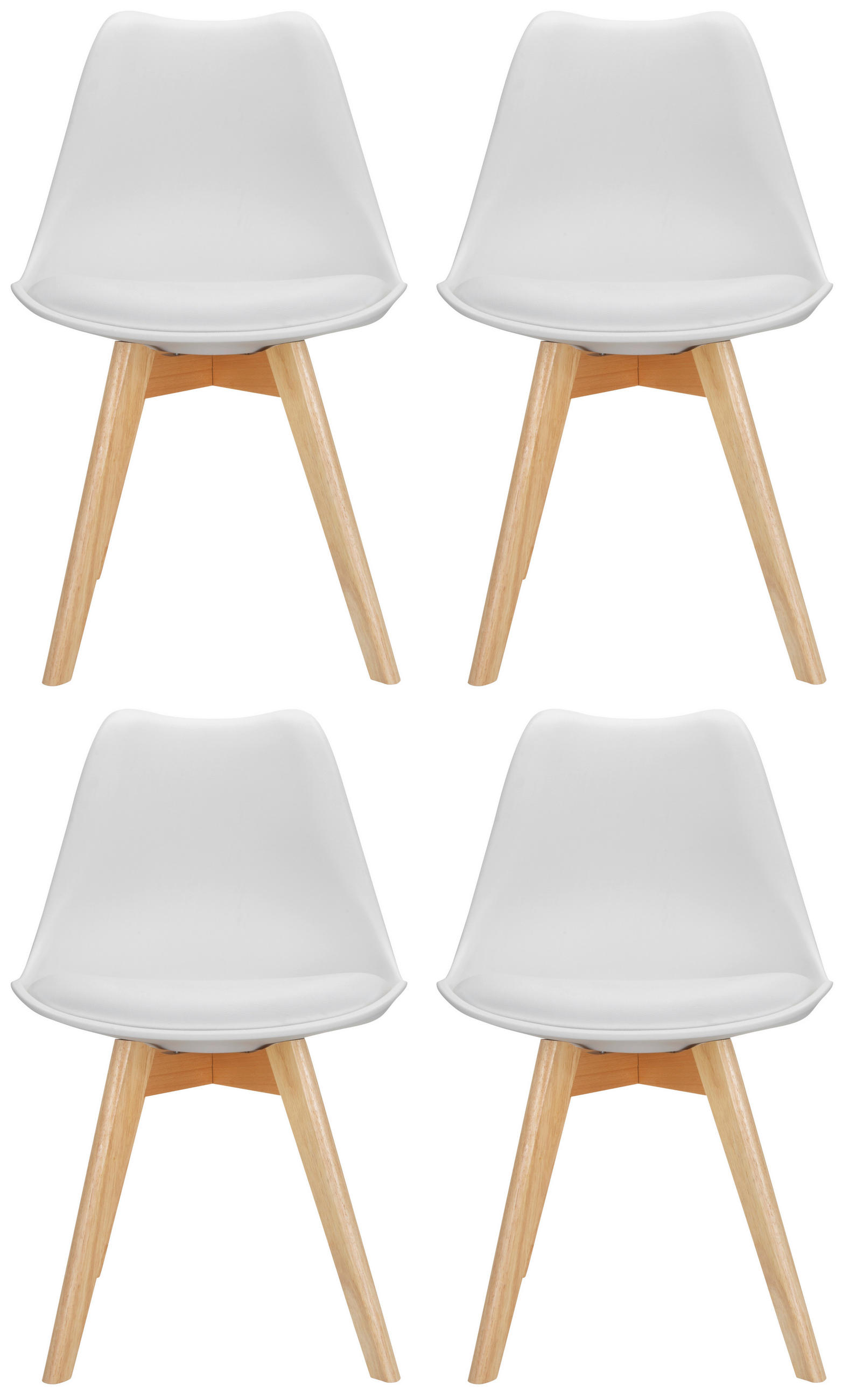Stuhl-Set 4er Scandi Weiß/Buchefarben