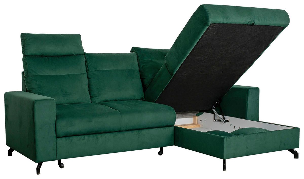 ECKSOFA in Velours Grün  - Schwarz/Grün, Design, Kunststoff/Textil (232/156cm) - Livetastic
