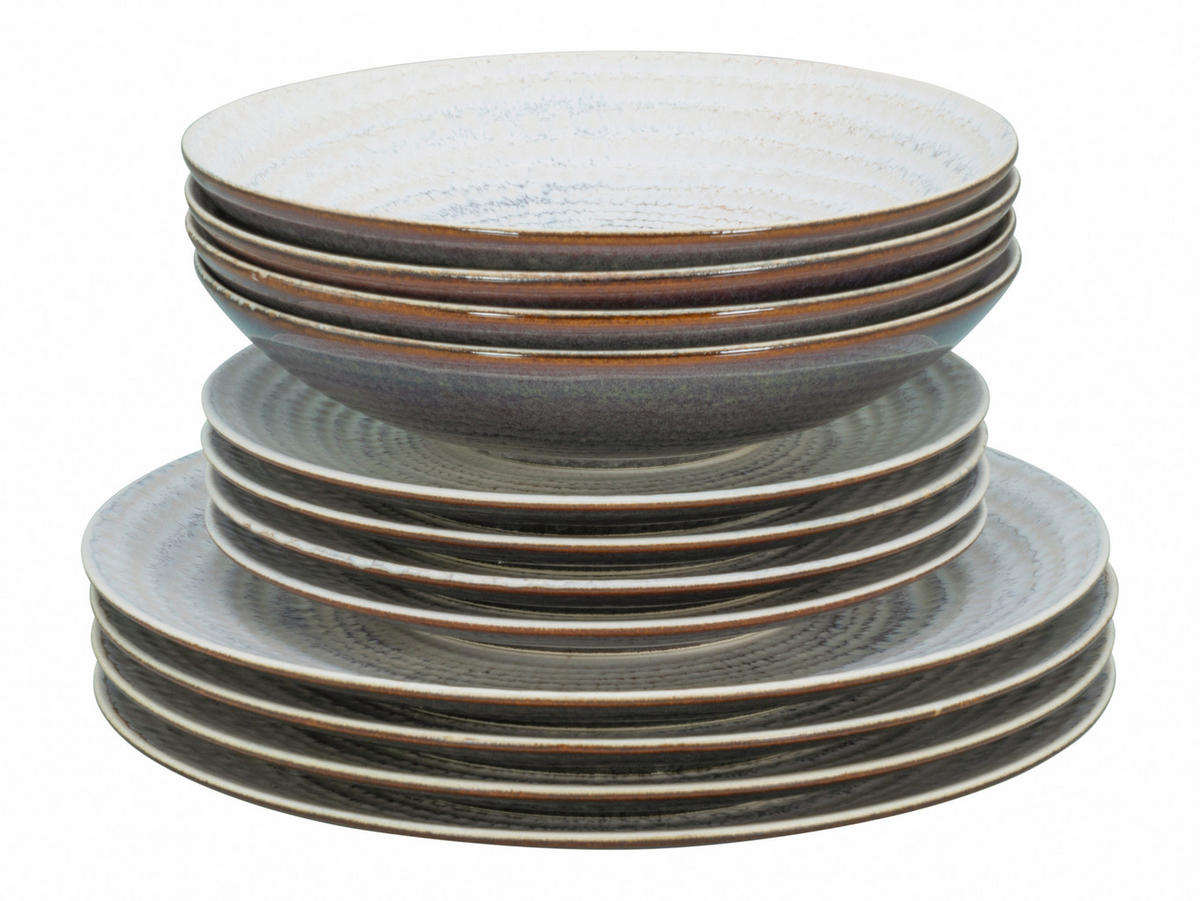 TAFELSERVICE Braun, Creme Neapel Offwhite 12-teilig  - Creme/Braun, Basics, Keramik - Creatable