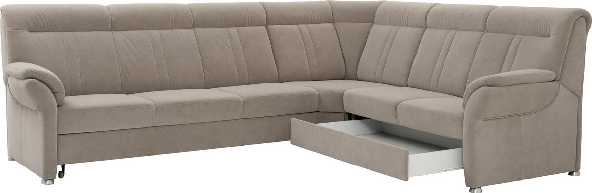 ECKSOFA Beige Velours, beflockt  - Beige/Silberfarben, KONVENTIONELL, Textil/Metall (306/248cm) - Beldomo Comfort