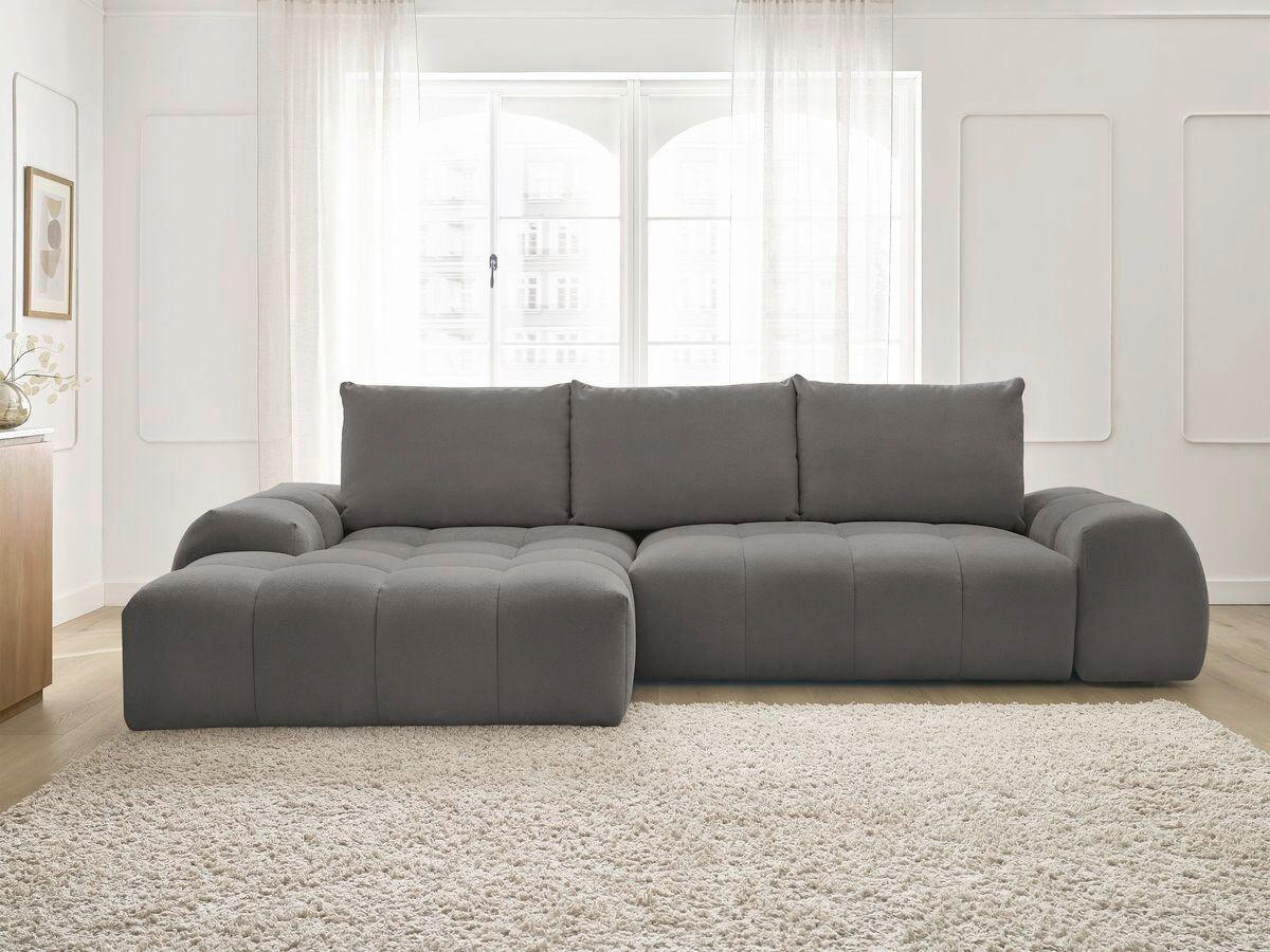 ECKSCHLAFSOFA EVEREST  mit Rücken echt, Armteil links, Armteil rechts Struktur Dunkelgrau  - Dunkelgrau/Schwarz, MODERN, Kunststoff/Textil (180/318cm) - Livetastic