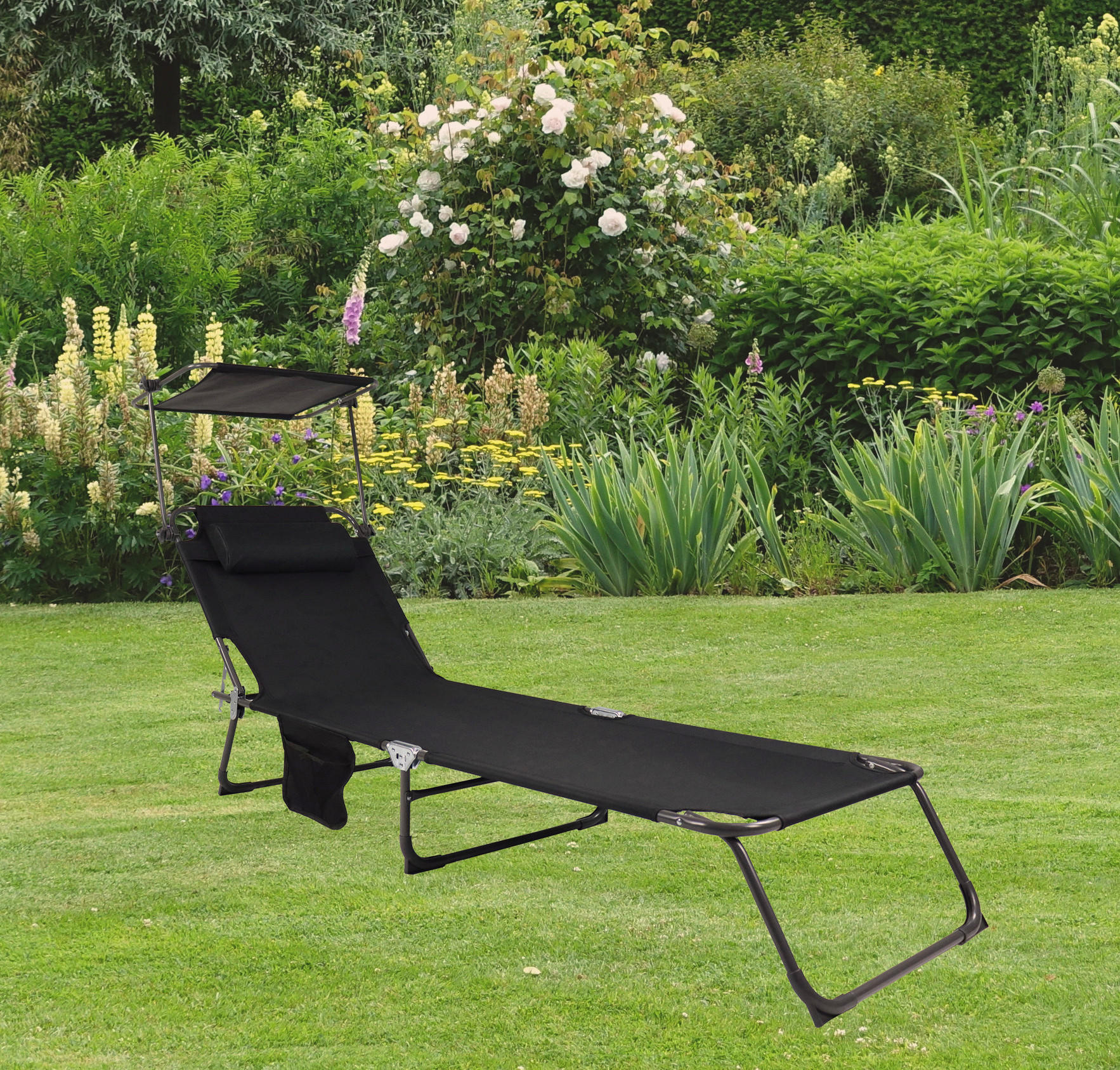 GARTENLIEGE 55/24/185 cm  - Anthrazit/Schwarz, MODERN, Kunststoff/Textil (55/24/185cm) - Ambia Garden