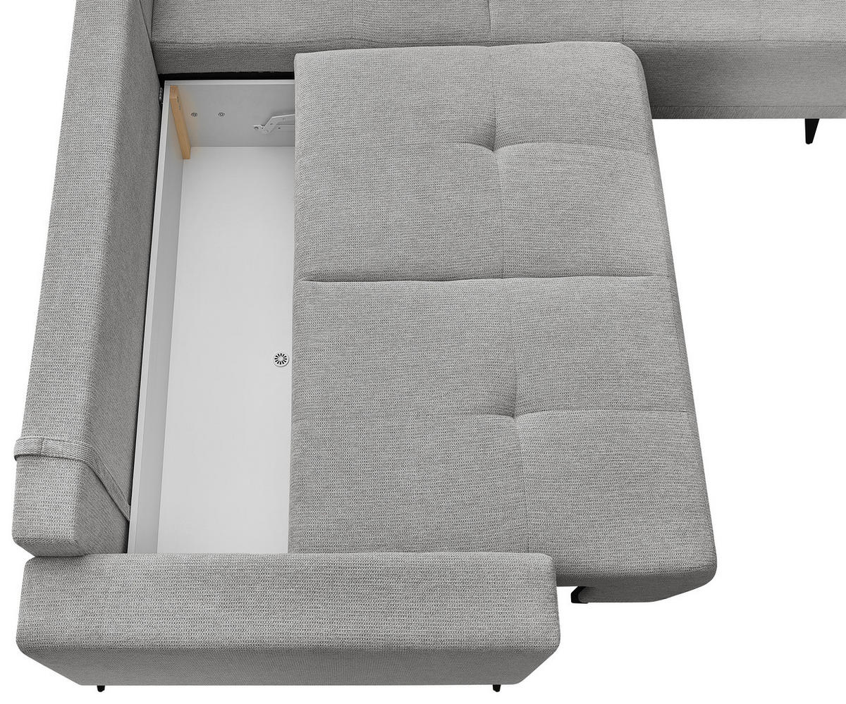 ECKSOFA RAFAEL Hellgrau Struktur Rückenkissen, Bettkasten  - Hellgrau/Schwarz, Design, Textil/Metall (269/218cm) - P & B
