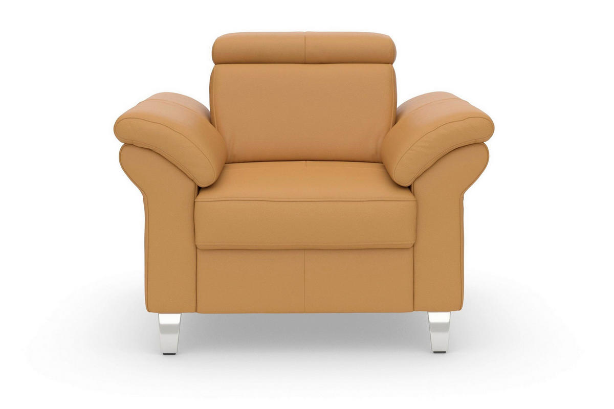 SESSEL in Echtleder Currygelb  - Chromfarben/Currygelb, Basics, Leder/Metall (101/84/93cm) - Sit & More
