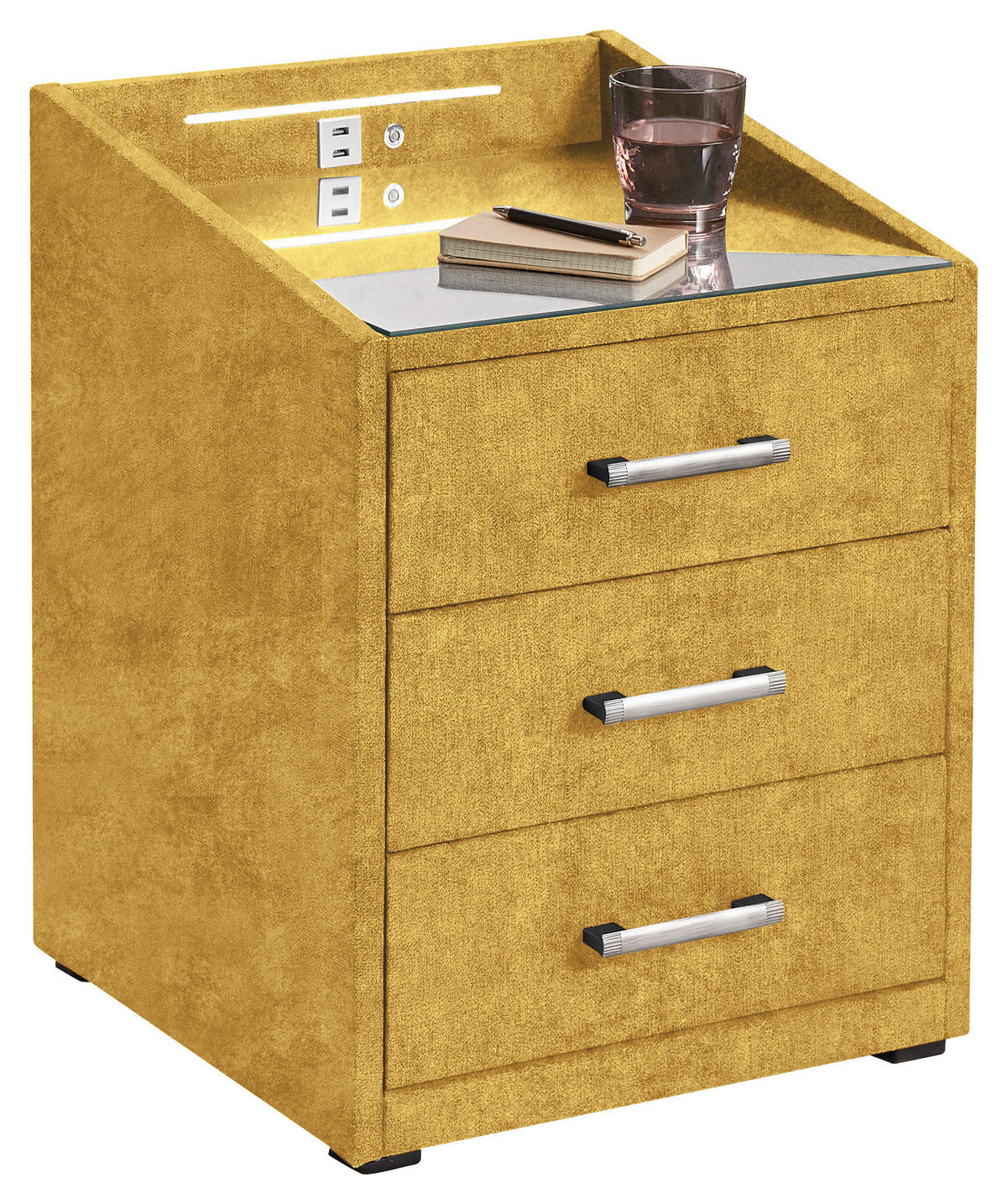 NACHTSCHRANK 47/61/46 cm  - Currygelb/Silberfarben, MODERN, Holzwerkstoff/Kunststoff (47/61/46cm) - MID.YOU