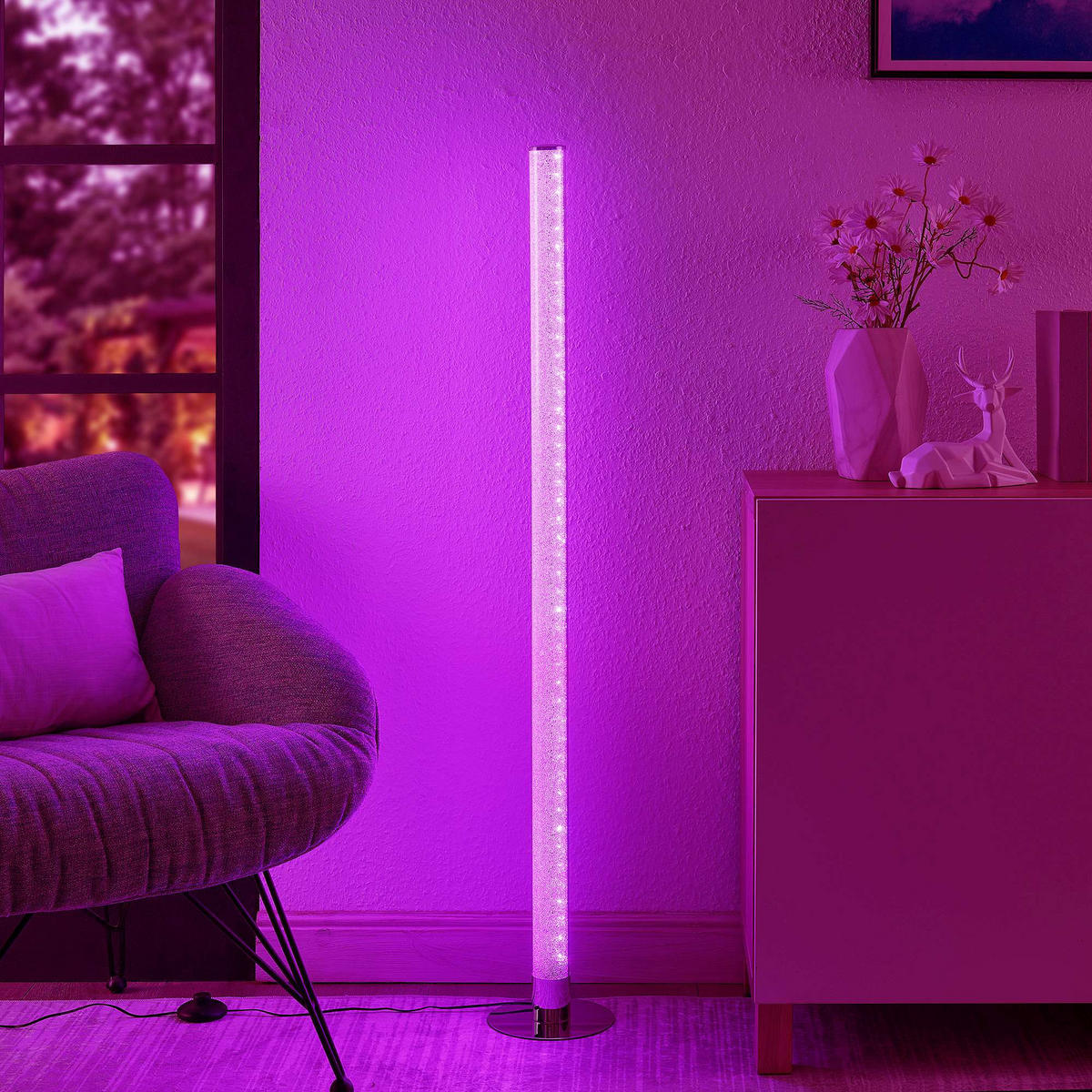 LED-STEHLEUCHTE Abbie 17,5/120 cm   - Chromfarben/Weiß, Basics, Kunststoff/Metall (17,5/120cm) - Novel