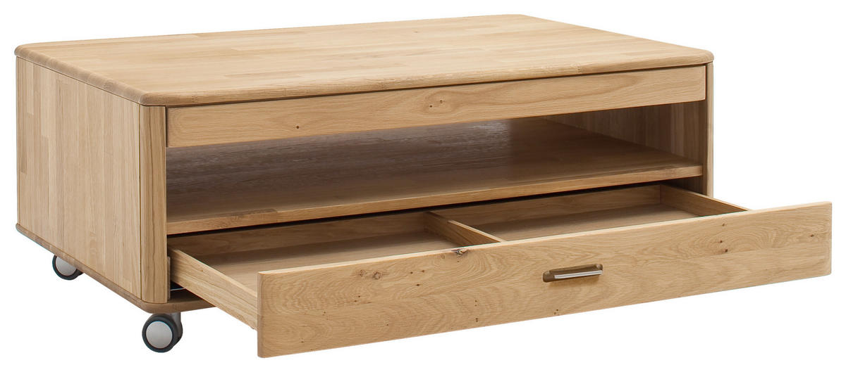 COUCHTISCH Balkeneiche massiv 115/70/45 cm rechteckig Eiche Bianco  - Eiche Bianco/Silberfarben, Design, Holz/Kunststoff (115/70/45cm) - Livetastic