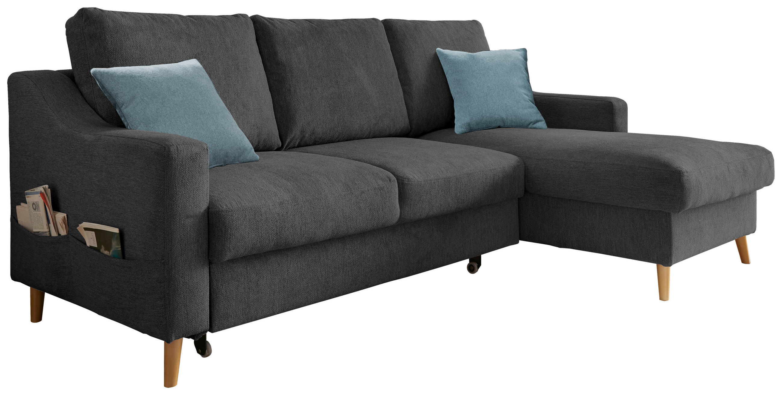 ECKSOFA Schwarz Mikrofaser  - Blau/Schwarz, Design, Holz/Textil (228/150cm) - MID.YOU