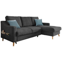 ECKSOFA in Mikrofaser Schwarz  - Blau/Schwarz, Design, Holz/Textil (228/150cm) - MID.YOU