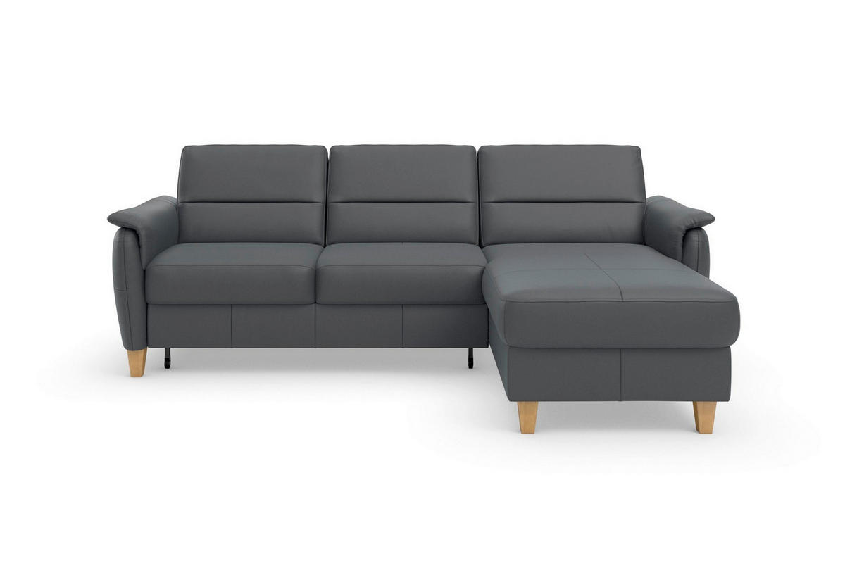 ECKSOFA PALMERA E Schwarz Echtleder  - Eichefarben/Schwarz, Basics, Leder/Holz (244/163cm) - Sit & More