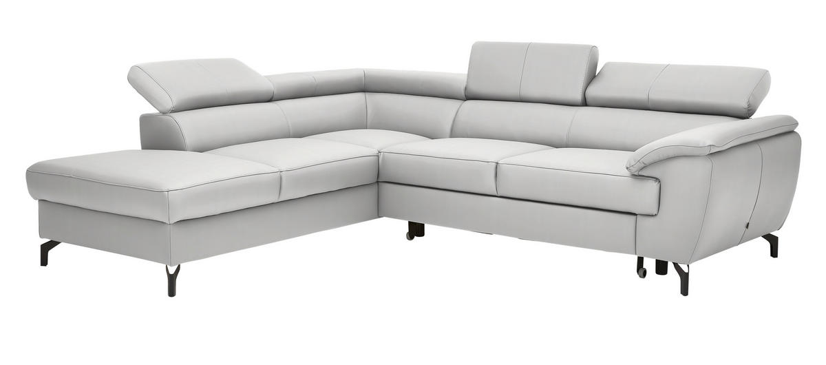 ECKSOFA in Echtleder Hellgrau  - Hellgrau/Schwarz, Design, Leder/Metall (220/256cm) - Celina Home