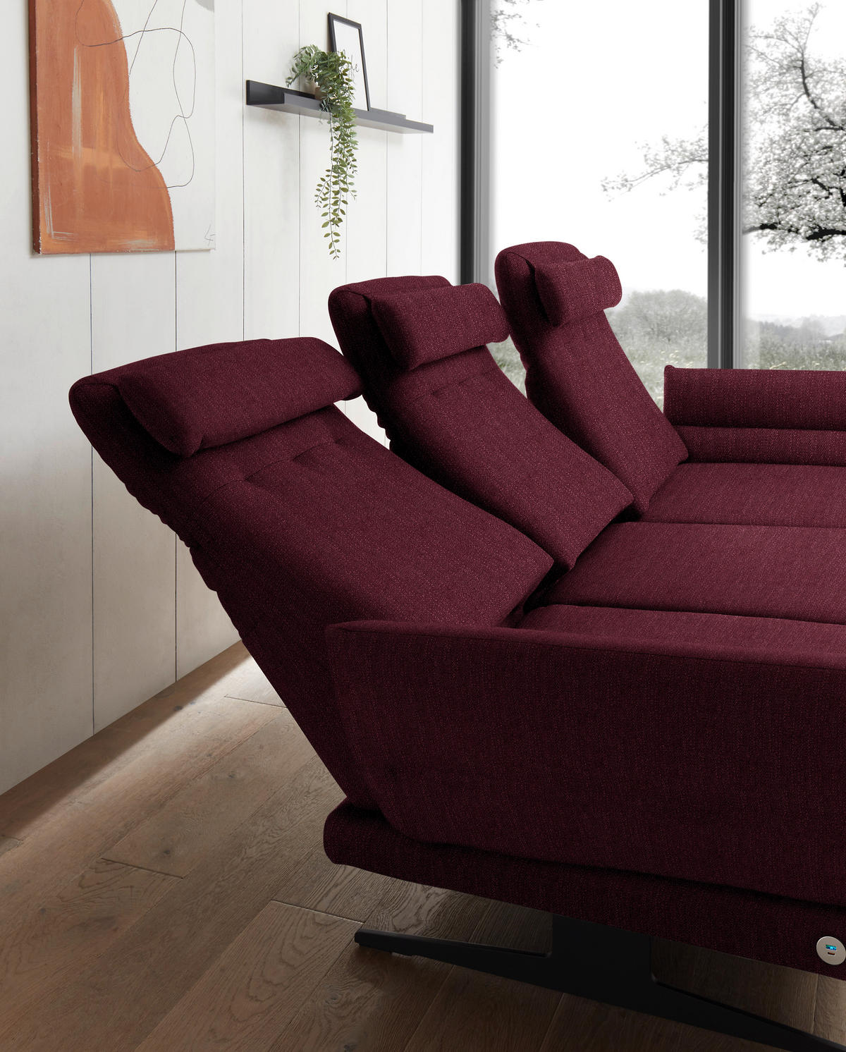 ECKSOFA in Flachgewebe Weinrot  - Weinrot/Schwarz, Design, Textil/Metall (279-327/176-217cm) - Dieter Knoll