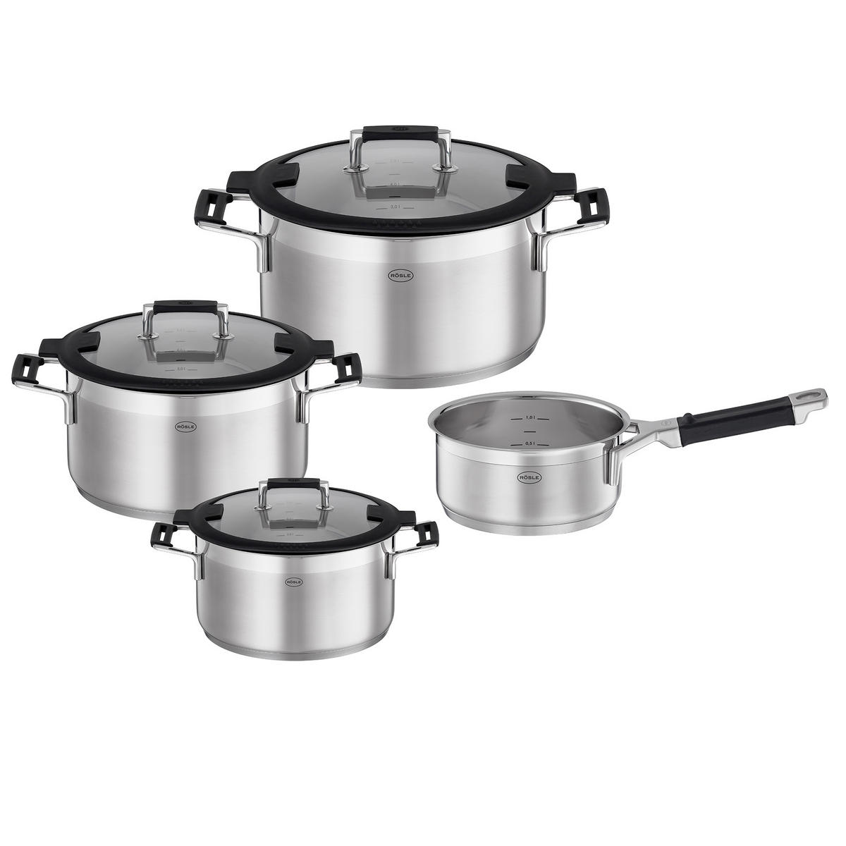 KOCHTOPFSET Silence Pro 4-teilig  - Edelstahlfarben, Glas/Metall (31/55/23,5cm) - Rösle