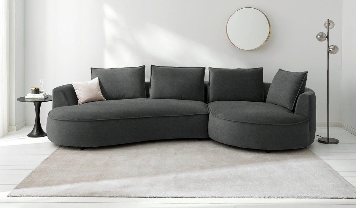 BIGSOFA in Samt Dunkelgrau  - Dunkelgrau/Schwarz, Design, Kunststoff/Textil (322/66/154cm) - home24