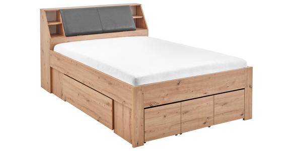 STAURAUMBETT 140/200 cm in Eiche Artisan - Eiche Artisan/Grau, KONVENTIONELL, Holzwerkstoff/Textil (140/200cm) - Carryhome