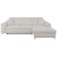 ECKSOFA Greige Flachgewebe Zierkissen, Schlaffunktion, Rücken echt, Kopfteilverstellung  - Chromfarben/Greige, KONVENTIONELL, Textil/Metall (268/175cm) - Carryhome