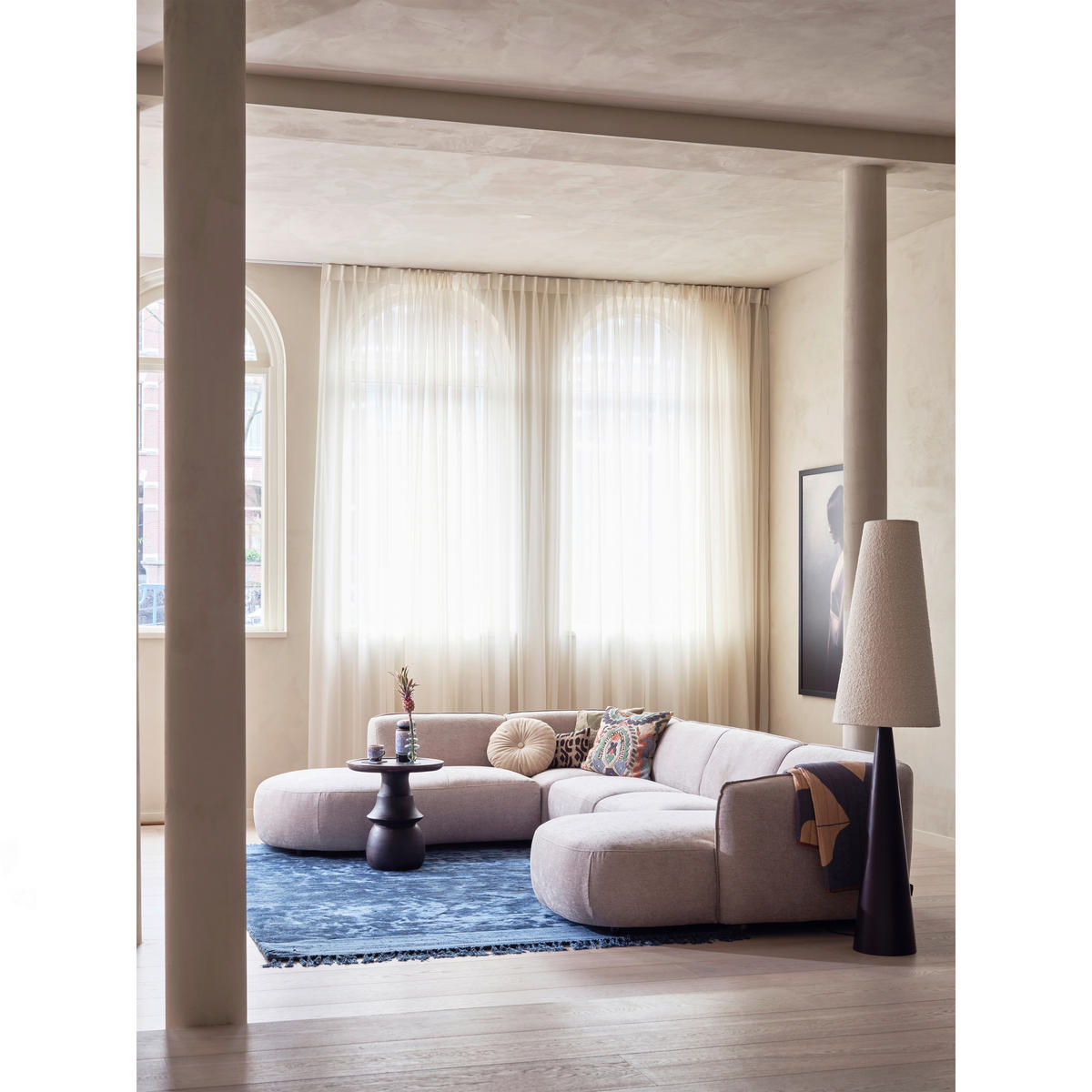 ECKSOFA Polly in Webstoff Sandfarben   - Sandfarben/Schwarz, Design, Kunststoff/Textil (245/353/150cm) - Livetastic