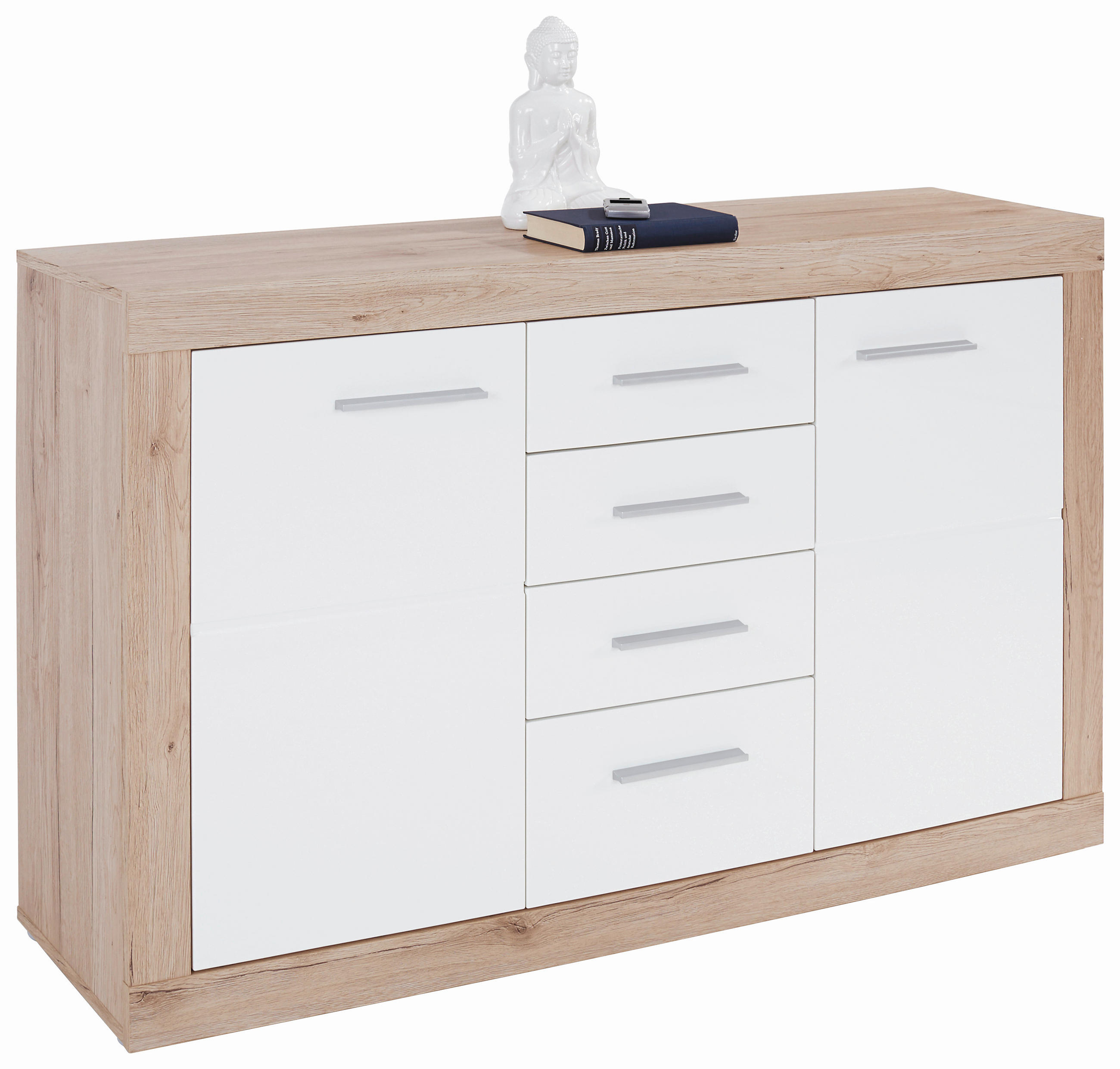 Sideboard B: 138 cm Malta, San Remo Eiche Dekor/Weiß