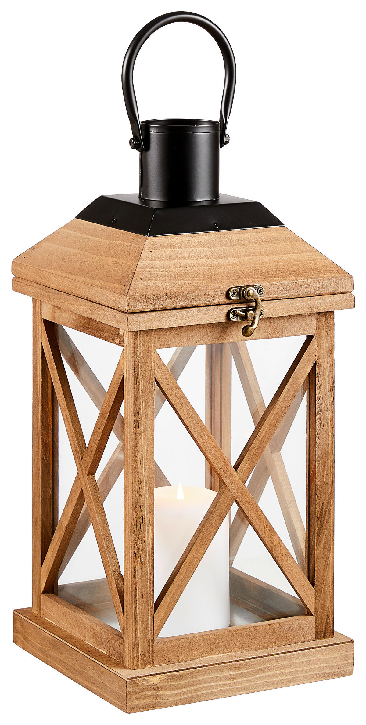 LATERNE - Schwarz/Braun, LIFESTYLE, Glas/Holz (17/36/17cm) - Ambia Home