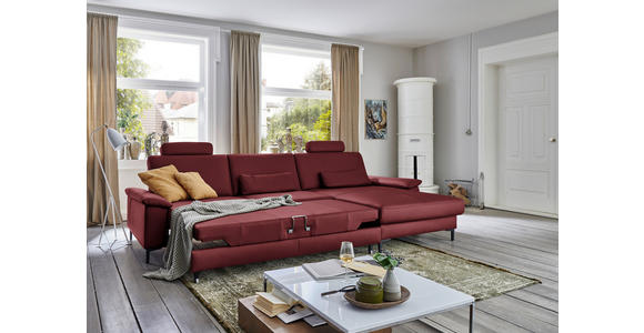 ECKSOFA in Echtleder Rot  - Rot/Schwarz, Design, Leder/Metall (334/176cm) - Dieter Knoll