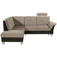 ECKSOFA Dunkelbraun, Beige Webstoff Bettkasten, Schlaffunktion, Kopfstütze  - Dunkelbraun/Beige, KONVENTIONELL, Holz/Textil (196/245cm) - Livetastic