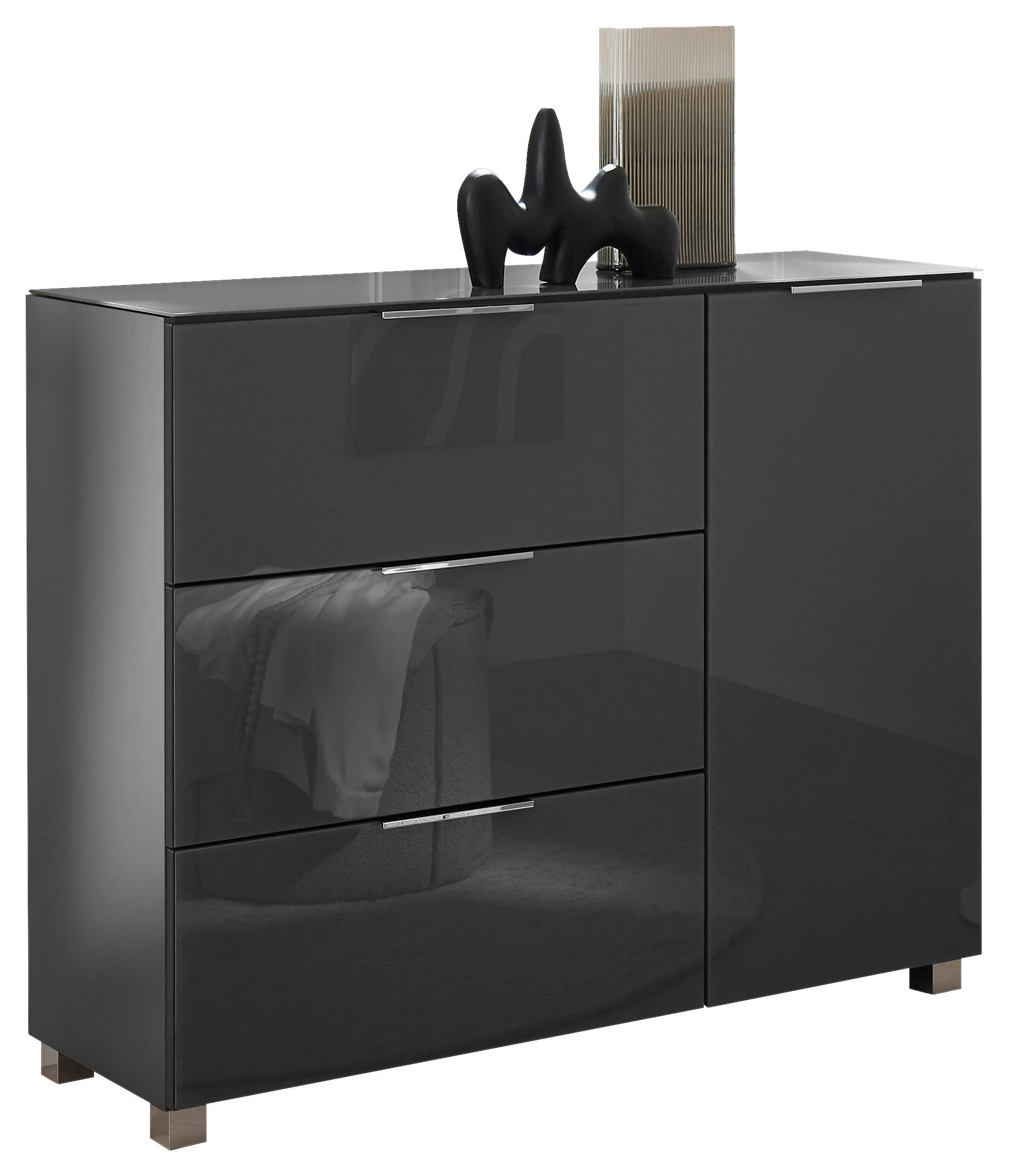 KOMMODE  in 120,5/96/38 cm  - Chromfarben/Graphitfarben, KONVENTIONELL, Glas/Holzwerkstoff (120,5/96/38cm) - Xora